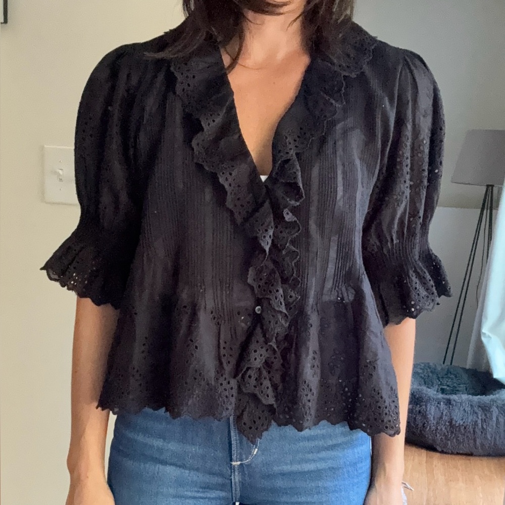 Doen Black Eyelet Ruffle Henri Blouse